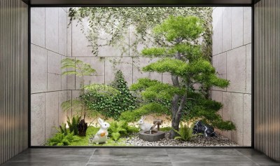 现代室内植物造景3D模型下载